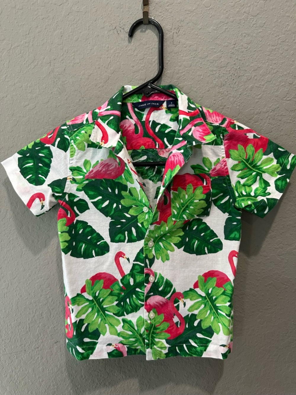 Janie and Jack linen cotton tropical button down shirt kids Sz 4 EUC